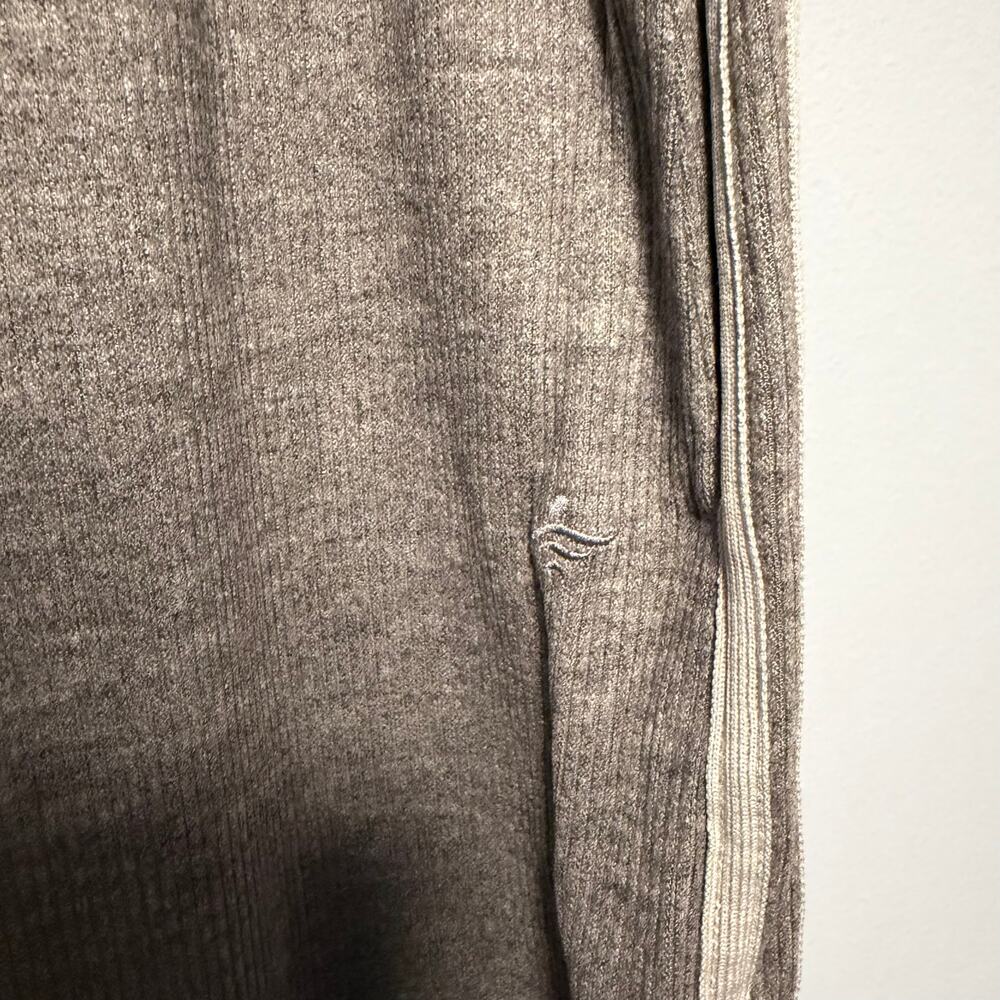 Ribbed High Waisted Tummy Control Drawstring Wide Leg Color Block Fleece Trouser - Picture 8 of 9